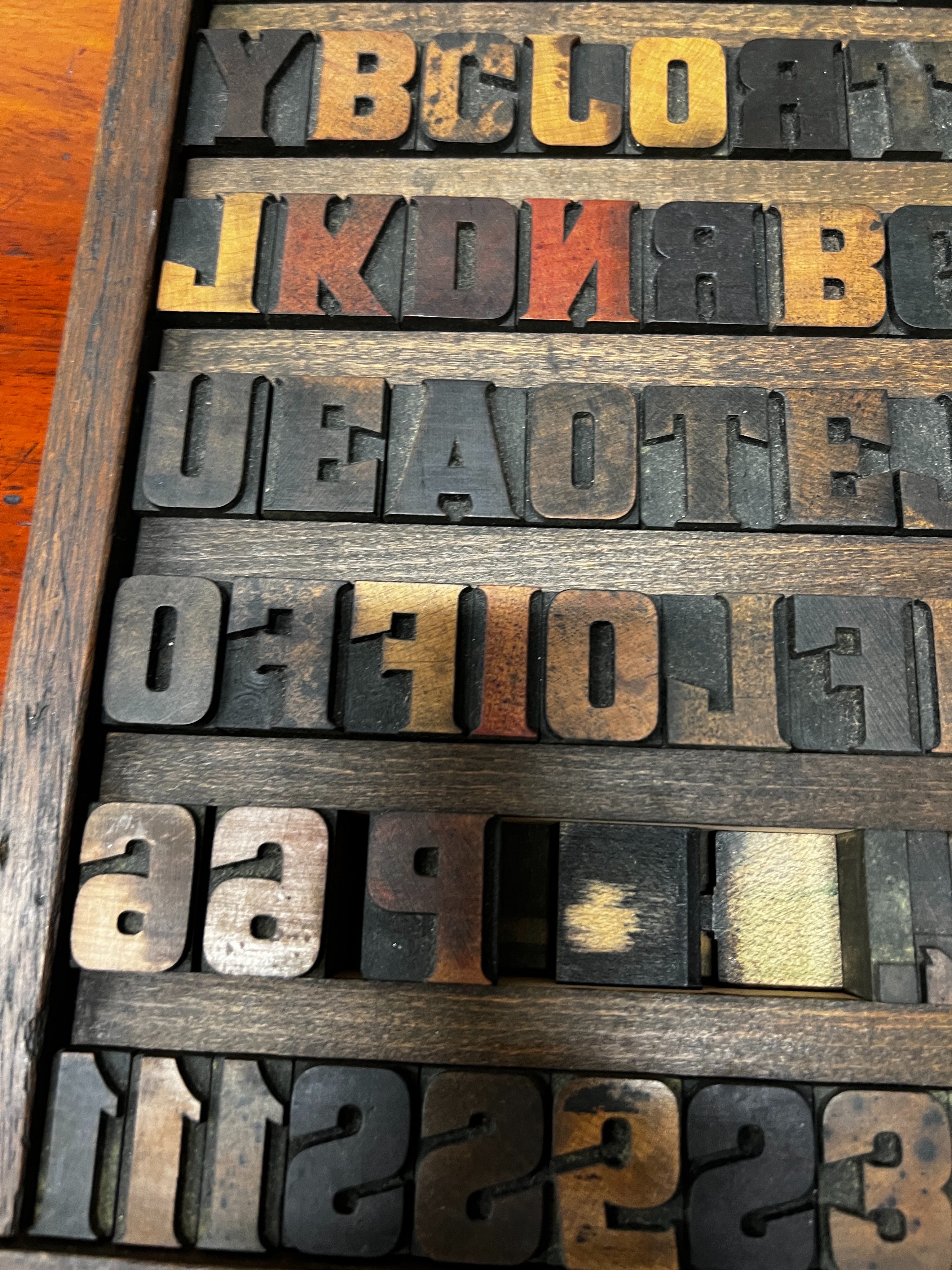 A tray of printers blocks, height 36cm